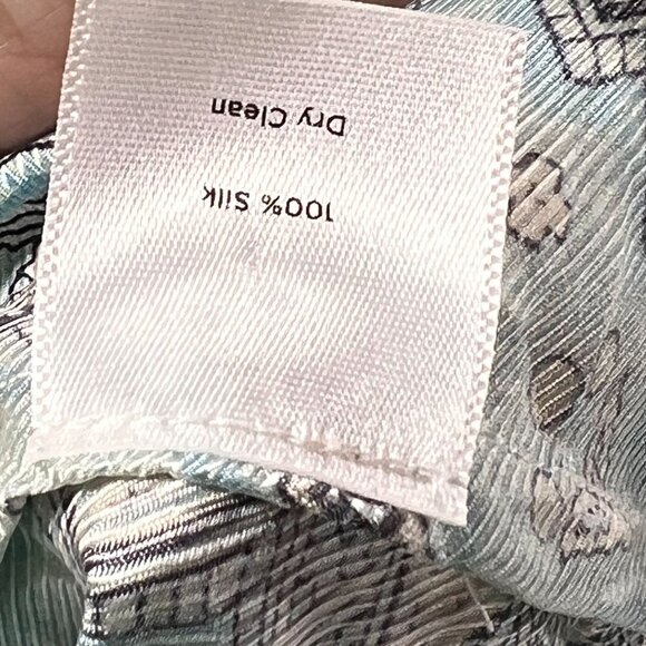 Talbots Paisley Silk Blouse Sz 8 Long Sleeve Turquoise Blue Retro V-Neck Collar - Picture 5 of 11